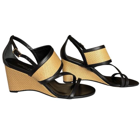 New With Box MARION PARKE Penny 70 Wedge Sandal 39.5 / US 9.5 Black Leather - Picture 5 of 13